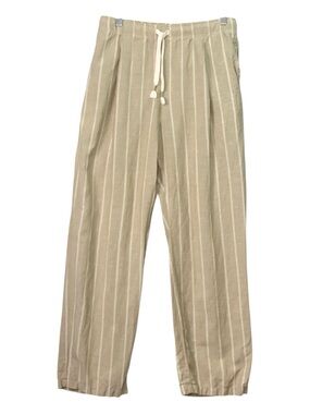 Womens Beige Linen Cotton Blend Striped Lightweight Pants Coastal Medium